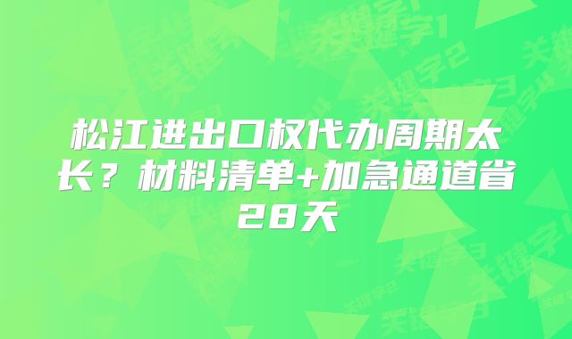 松江進出口權代辦周期太長？材料清單+加急通道省28天