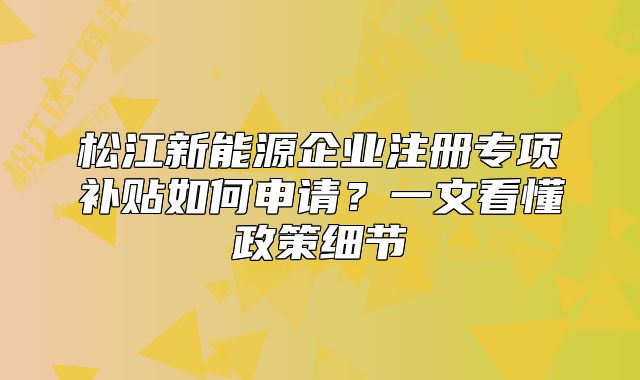 松江新能源企業(yè)注冊專項補貼如何申請？一文看懂政策細節(jié)
