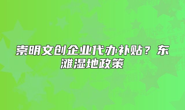 崇明文創(chuàng)企業(yè)代辦補(bǔ)貼？東灘濕地政策