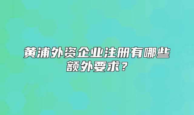 黃浦外資企業(yè)注冊(cè)有哪些額外要求？