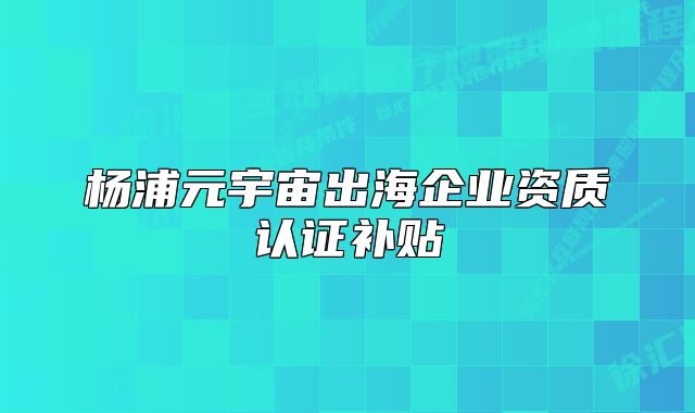 楊浦元宇宙出海企業(yè)資質(zhì)認證補貼