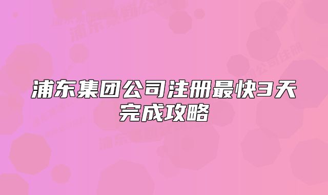 浦東集團公司注冊最快3天完成攻略
