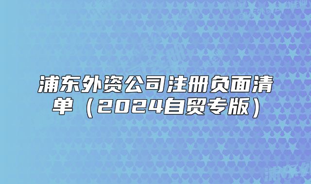浦東外資公司注冊負面清單（2024自貿專版）