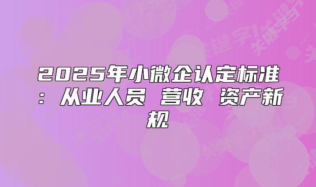 2025年小微企認(rèn)定標(biāo)準(zhǔn)：從業(yè)人員 營收 資產(chǎn)新規(guī)