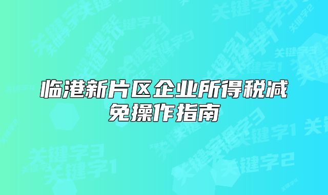 臨港新片區(qū)企業(yè)所得稅減免操作指南