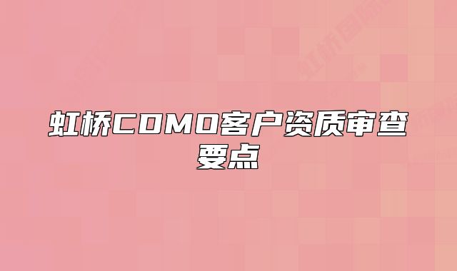 虹橋CDMO客戶資質(zhì)審查要點(diǎn)