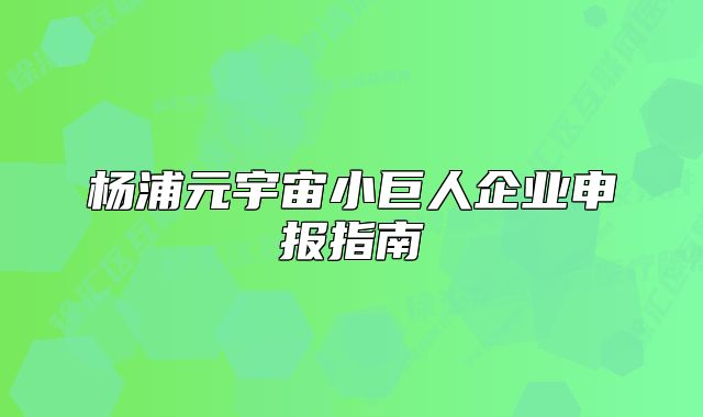 楊浦元宇宙小巨人企業(yè)申報(bào)指南