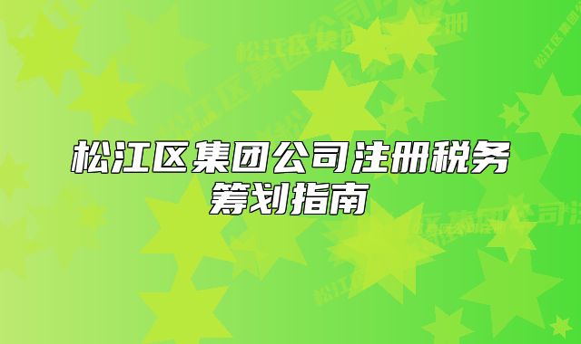 松江區(qū)集團(tuán)公司注冊稅務(wù)籌劃指南