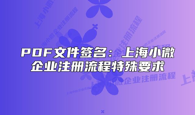 PDF文件簽名：上海小微企業(yè)注冊流程特殊要求