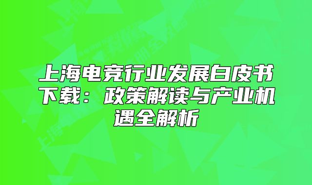 上海電競行業(yè)發(fā)展白皮書下載:政策解讀與產(chǎn)業(yè)機遇全解析