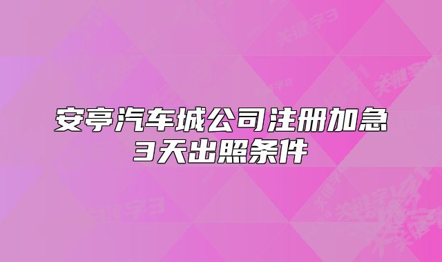 安亭汽車城公司注冊加急3天出照條件