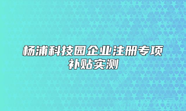 楊浦科技園企業(yè)注冊專項補(bǔ)貼實測