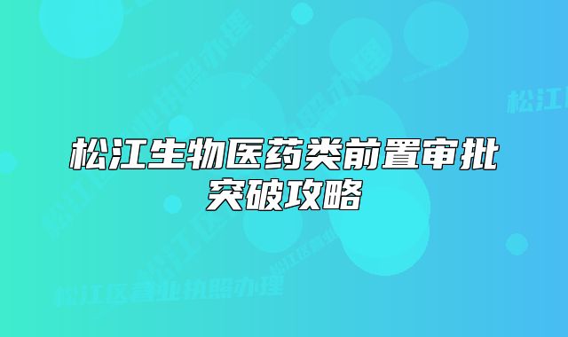 松江生物醫(yī)藥類前置審批突破攻略