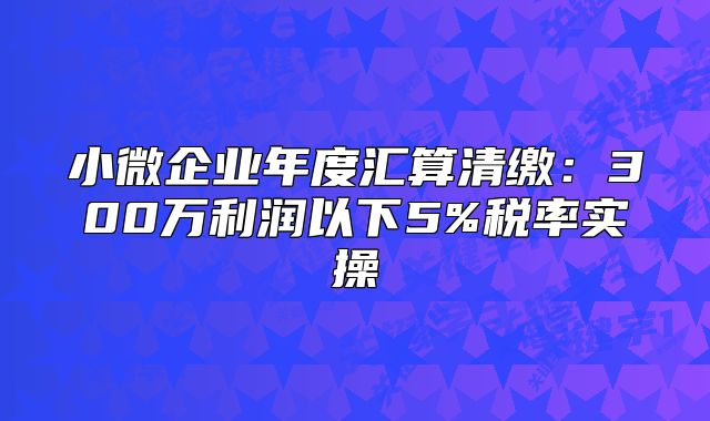 小微企業(yè)年度匯算清繳：300萬利潤以下5%稅率實操