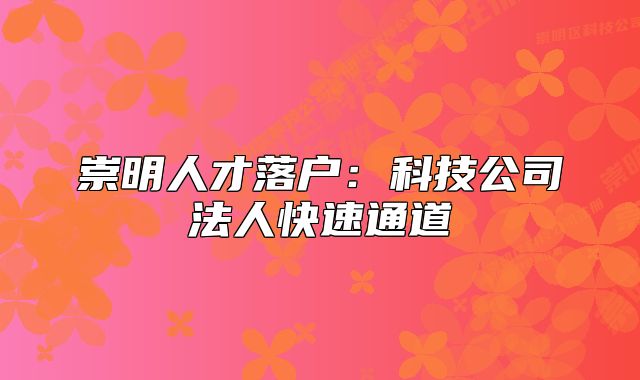 崇明人才落戶：科技公司法人快速通道