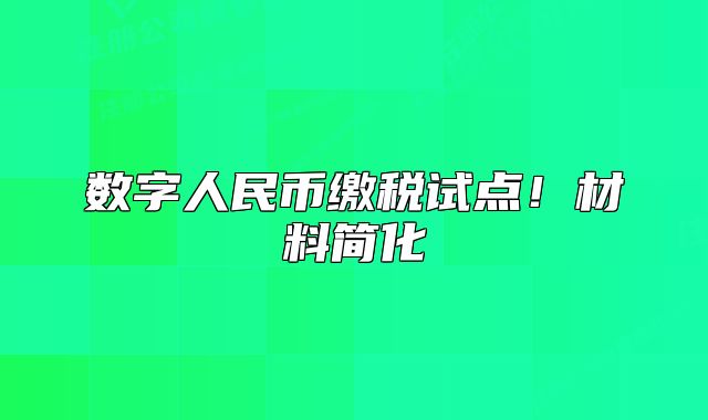 數(shù)字人民幣繳稅試點(diǎn)！材料簡化