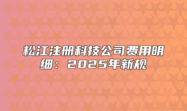 松江注冊(cè)科技公司費(fèi)用明細(xì):2025年新規(guī)