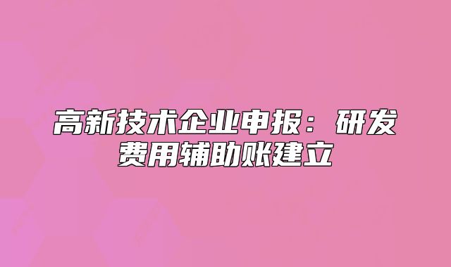 高新技術(shù)企業(yè)申報(bào)：研發(fā)費(fèi)用輔助賬建立