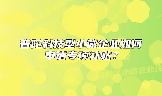普陀科技型小微企業(yè)如何申請專項補貼？