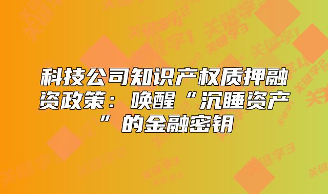 科技公司知識(shí)產(chǎn)權(quán)質(zhì)押融資政策：?jiǎn)拘选俺了Y產(chǎn)”的金融密鑰