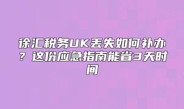徐匯稅務(wù)UK丟失如何補(bǔ)辦？這份應(yīng)急指南能省3天時(shí)間