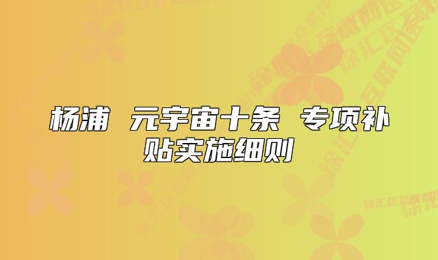 楊浦 元宇宙十條 專項補貼實施細則