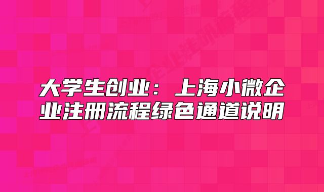 大學(xué)生創(chuàng)業(yè)：上海小微企業(yè)注冊流程綠色通道說明