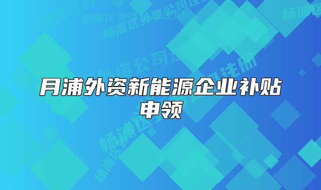 月浦外資新能源企業(yè)補貼申領