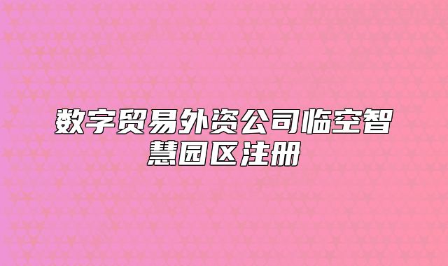 數(shù)字貿(mào)易外資公司臨空智慧園區(qū)注冊