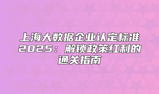 上海大數(shù)據(jù)企業(yè)認(rèn)定標(biāo)準(zhǔn)2025：解鎖政策紅利的通關(guān)指南