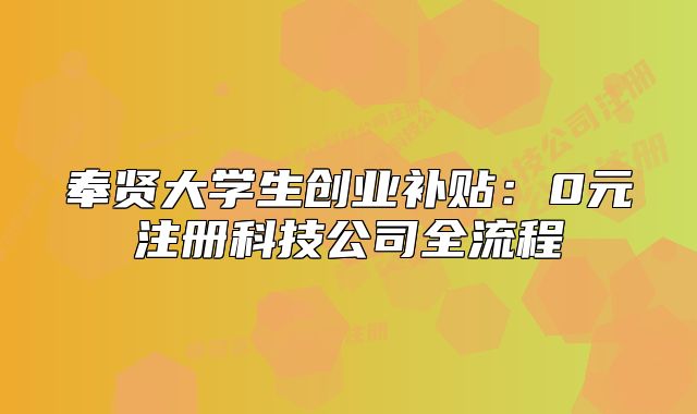 奉賢大學(xué)生創(chuàng)業(yè)補(bǔ)貼：0元注冊(cè)科技公司全流程