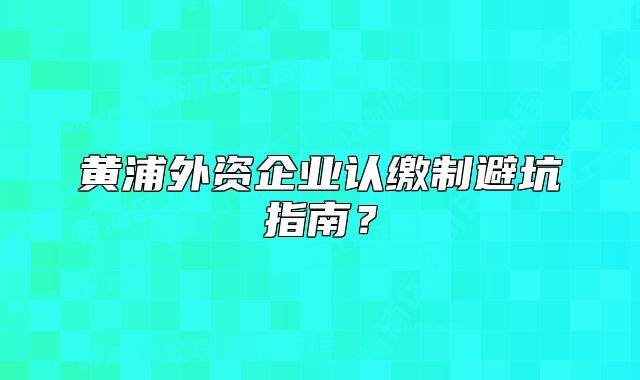黃浦外資企業(yè)認繳制避坑指南？