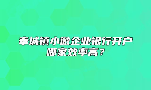 奉城鎮(zhèn)小微企業(yè)銀行開戶哪家效率高？