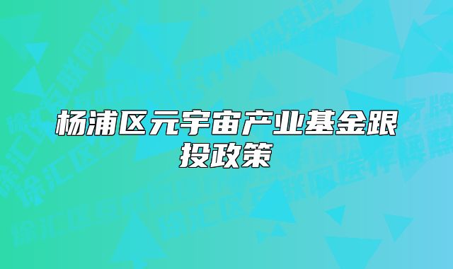 楊浦區(qū)元宇宙產(chǎn)業(yè)基金跟投政策