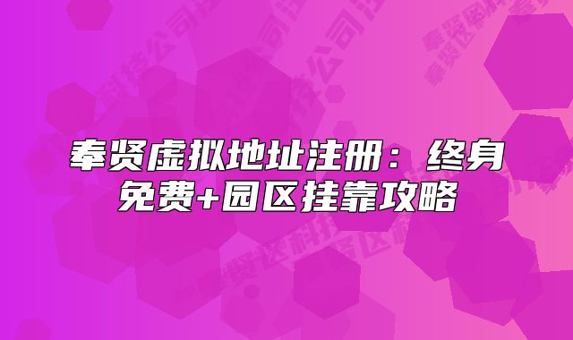 奉賢虛擬地址注冊：終身免費+園區(qū)掛靠攻略