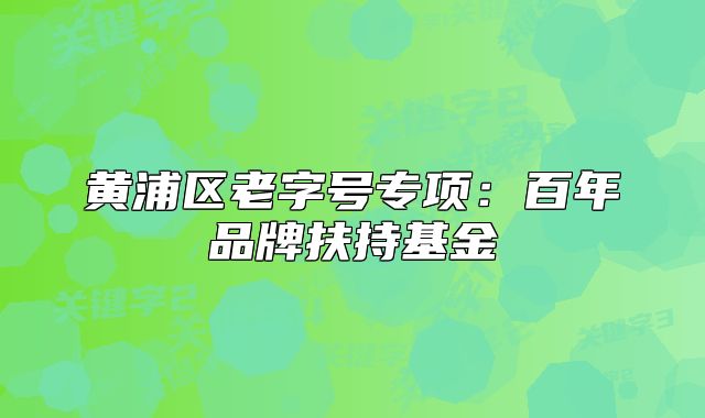 黃浦區(qū)老字號專項：百年品牌扶持基金