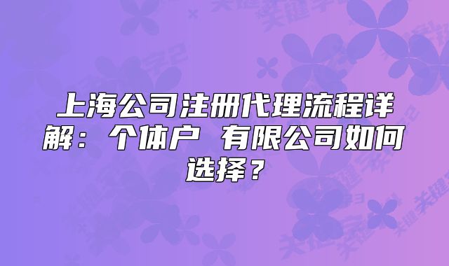 上海公司注冊(cè)代理流程詳解：個(gè)體戶(hù) 有限公司如何選擇？