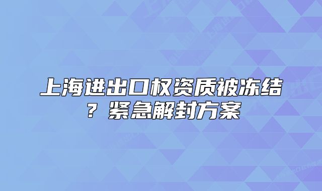 上海進(jìn)出口權(quán)資質(zhì)被凍結(jié)？緊急解封方案