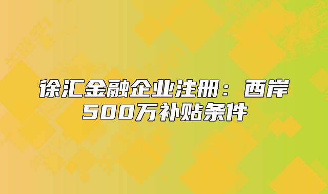 徐匯金融企業(yè)注冊(cè)：西岸500萬(wàn)補(bǔ)貼條件