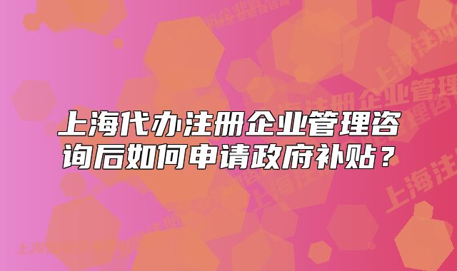 上海代辦注冊(cè)企業(yè)管理咨詢(xún)后如何申請(qǐng)政府補(bǔ)貼？
