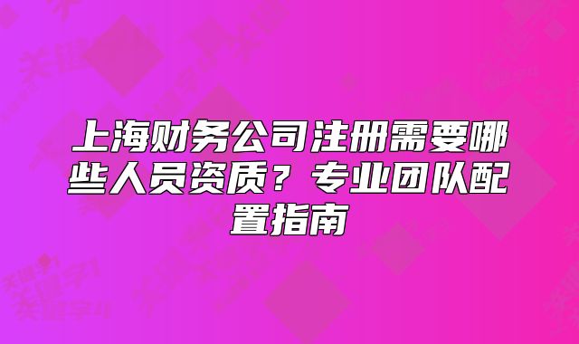 上海財務公司注冊需要哪些人員資質(zhì)？專業(yè)團隊配置指南