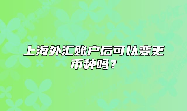 上海外匯賬戶后可以變更幣種嗎？