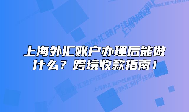 上海外匯賬戶辦理后能做什么？跨境收款指南！