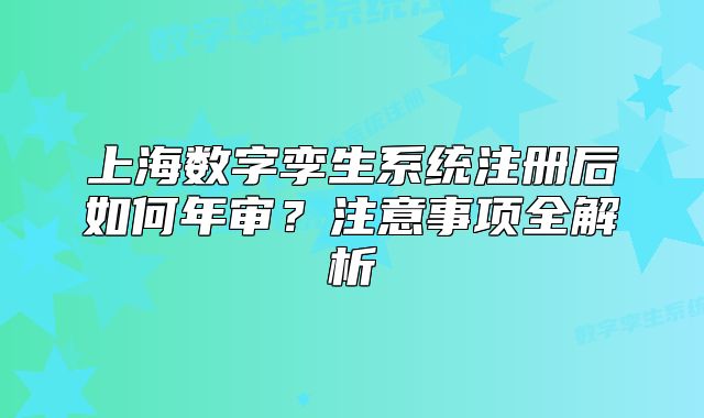 上海數(shù)字孿生系統(tǒng)注冊后如何年審？注意事項全解析
