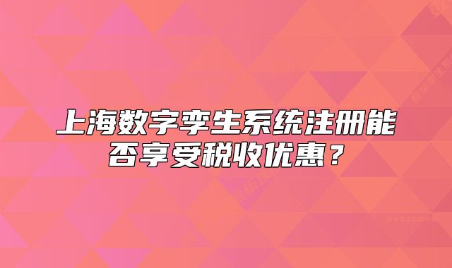 上海數(shù)字孿生系統(tǒng)注冊能否享受稅收優(yōu)惠？