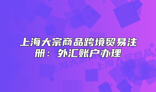 上海大宗商品跨境貿(mào)易注冊：外匯賬戶辦理