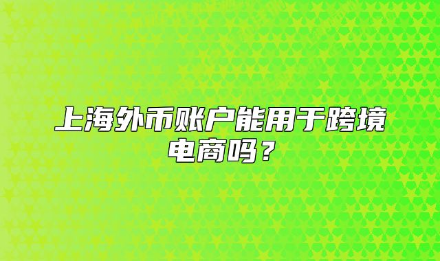 上海外幣賬戶能用于跨境電商嗎？