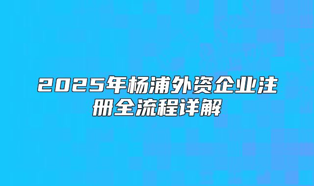 2025年楊浦外資企業(yè)注冊(cè)全流程詳解