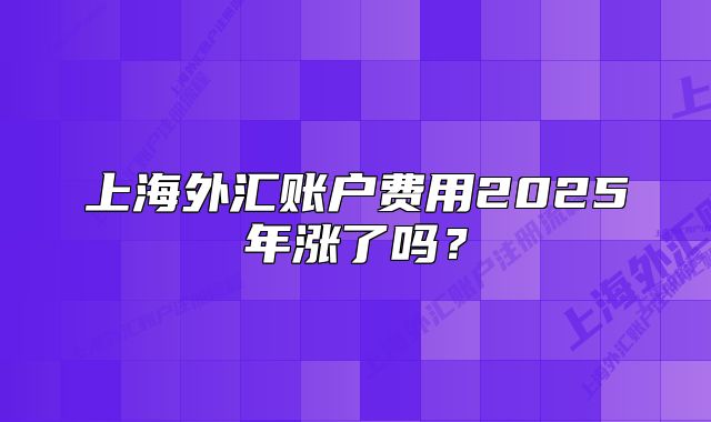 上海外匯賬戶費用2025年漲了嗎？