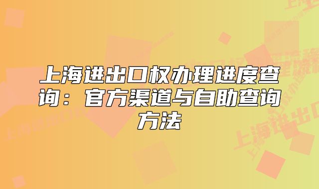 上海進(jìn)出口權(quán)辦理進(jìn)度查詢：官方渠道與自助查詢方法